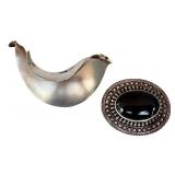 Vintage Sterling Silver Onyx & Silver Brooches (Lot of 2)