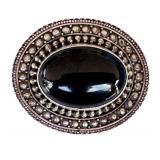 Vintage Sterling Silver Onyx & Silver Brooches (Lot of 2)