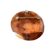Signed Moon Artisan Circular Brooch Pendant 1.75 in