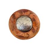 Signed Moon Artisan Circular Brooch Pendant 1.75 in