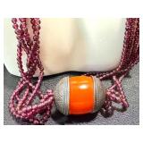 Almandine Garnet Multi Strand Necklace Carnelian Agate Pendant 21 in