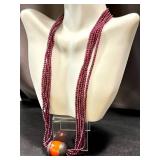 Almandine Garnet Multi Strand Necklace Carnelian Agate Pendant 21 in