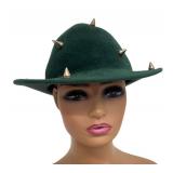 Celina Kane Green Felt Hat Gold Spike Studs
