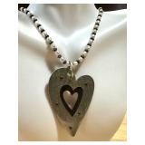 Pearl Beaded Necklace Metal Artisan Crafted Heart Pendant