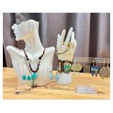 Mixed Jewelry Lot Turquoise, Gold Tone & Beaded Statement Pieces