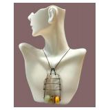 Pendant Necklace Beaded Metal 3" Pendant