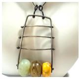 Pendant Necklace Beaded Metal 3" Pendant