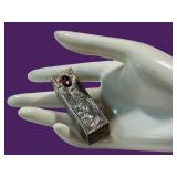 Vintage Sterling Silver Lipstick Holder Cabochon Floral Engraved