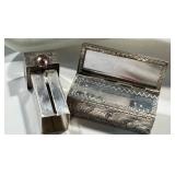 Vintage Sterling Silver Lipstick Holder Cabochon Floral Engraved