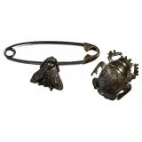 Sterling Silver Insect Brooches Fly & Beetle (Lot of 2)