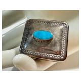 Sterling Silver Pill Box With Turquoise Cabochon