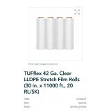 Quantity 4 - TUFflex 42 Ga. Clear LLDPE Stretch Film Rolls - 30 in. x 11000 ft.