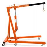 Garvee 2-Ton Folding Engine Hoist Hydraulic Shop Crane Lift With 6 Casters Telescopic Boom