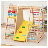 9-in-1 Indoor Jungle Gym,Foldable Wooden Climbing Set with Swing,Monkey Bars,Climbing Rock,Abacus Game