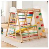 9-in-1 Indoor Jungle Gym,Foldable Wooden Climbing Set with Swing,Monkey Bars,Climbing Rock,Abacus Game