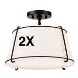 Quantity 2X - True Fine Crass 15-in Black Indoor 2 -Light Semi-flush Mount Light with Fabric Shade
