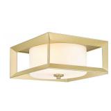LTMATE JAZAVA 11.4-in Gold Indoor 2 -Light Flush Mount Light with Frosted Glass Metal
