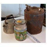 Chupa Chips - Vintage TIn Large Gas Can - Vintage Tea Kettle - All in one lot!