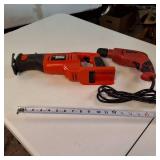 Lot of (2) Tools - Corded drill and cordless Black and Decker Sawzall type (needs battery)