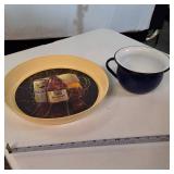 Authentic Vintage Falstaff Serving tray plus a real old large enamel Biggest Beer Drinker