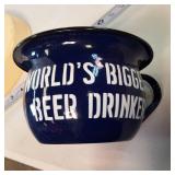 Authentic Vintage Falstaff Serving tray plus a real old large enamel Biggest Beer Drinker