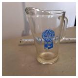 Pabst Blue Ribbon Pitcher  Vintage Heavy Glass with matching glass