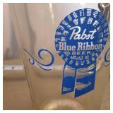 Pabst Blue Ribbon Pitcher  Vintage Heavy Glass with matching glass