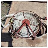 Vintage Fire Hose, 2 inches with nozzle with brass ends PR2934 with metal stand
