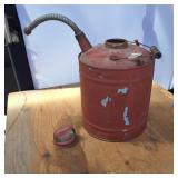 Vintage Painted 2 gal Tin Can with wooden handle, 10 inches tall with metal spout