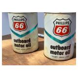 Lot of (2) Vintage Quart Size Phillipps 66 Outboard Oil Cans  FULL!