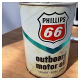 Lot of (2) Vintage Quart Size Phillipps 66 Outboard Oil Cans  FULL!