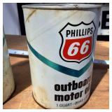 Lot of (2) Vintage Quart Size Phillipps 66 Outboard Oil Cans  FULL!