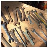 Large lot of vintage wrenches and misc tools, includes Miller Lite metal carrying pail