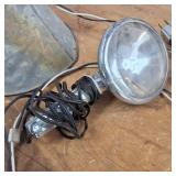 Lot of (2) Vintage Spotlights and a light in an oil funnel!