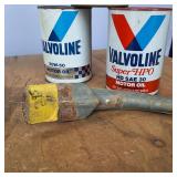 Lot of (3) Vintage Full Quart size Oil Cans Valvoline: 20w 50 SAE 30, & Heavy Duty