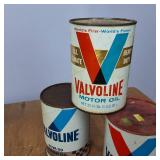 Lot of (3) Vintage Full Quart size Oil Cans Valvoline: 20w 50 SAE 30, & Heavy Duty