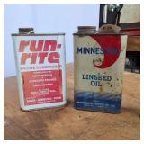 Lot of (4) Unique Pint size containers with original contents – Run Rite – Mn Linseed