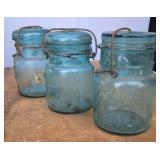 Vintage Blue Ball Jars (3) total Pint size with glass locking lids