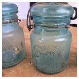 Vintage Blue Ball Jars (3) total Pint size with glass locking lids