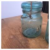 Vintage Blue Ball Jars (3) total Pint size with glass locking lids