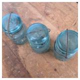 Vintage Blue Ball Jars (3) total Pint size with glass locking lids