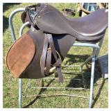 Leather English Saddle with aluminum portable stand
