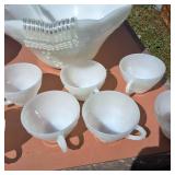 Vintage Milk White Glass Punch Bowl Set with one dozen cups, 2 bowls