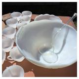 Vintage Milk White Glass Punch Bowl Set with one dozen cups, 2 bowls