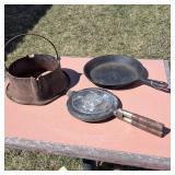 Cast Iron Pan and Vintage Wagner Waffle Maker with Hi-Hat heat ring