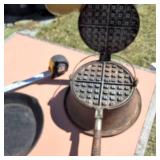 Cast Iron Pan and Vintage Wagner Waffle Maker with Hi-Hat heat ring