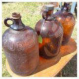Lot of (3) Vintage Brown Gallon Bottles  Purex is one of them
