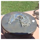 4 Candlestick Swan Centerpiece and Unique metal Muskie tin