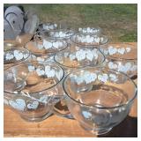 Large lot of 12 glass cups with matching punch bowl