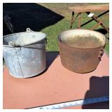 Two pots suitable for a hanging plant (holes on bottom or cracked)